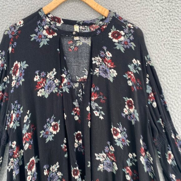 Free People Dress Womens Medium Black Multi Floral Tunic Gauzy Long Sleeve Mini - Picture 2 of 9